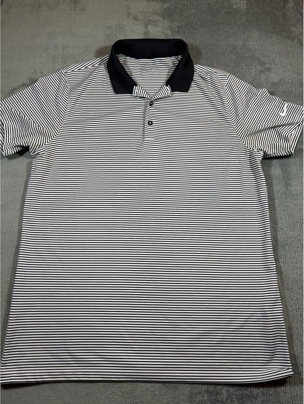 Nike Golf Polo Shirt Mens Large White/Black Dri-Fit Performance Standard Striped